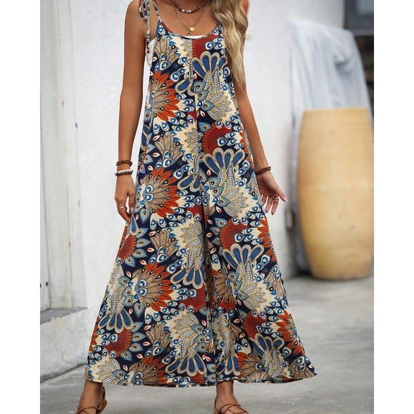 Boho Floral Print Wide leg Cami Jumpsuit - Picture 5 of 6